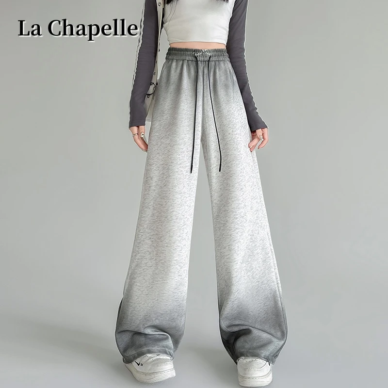 拉夏贝尔扎染渐变休闲运动裤女秋款安可拉红高腰宽松显瘦阔腿卫裤