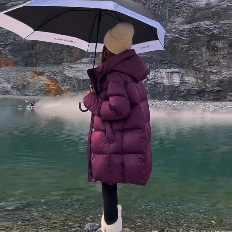 欧货泡芙服女2025冬季新款连帽中长款时尚加厚棉服保暖出游服装女