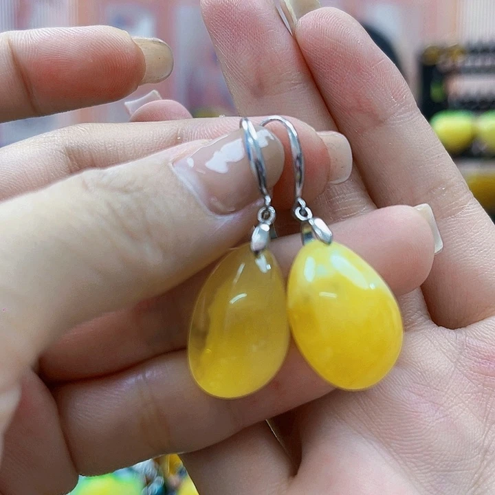 琥珀银S925镶嵌颈饰耳环