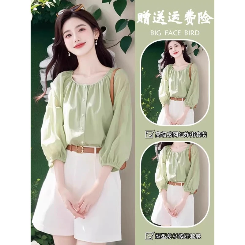 夏装搭配一整套韩系干练气质高级感超好看小清新衬衣短裤两件套装