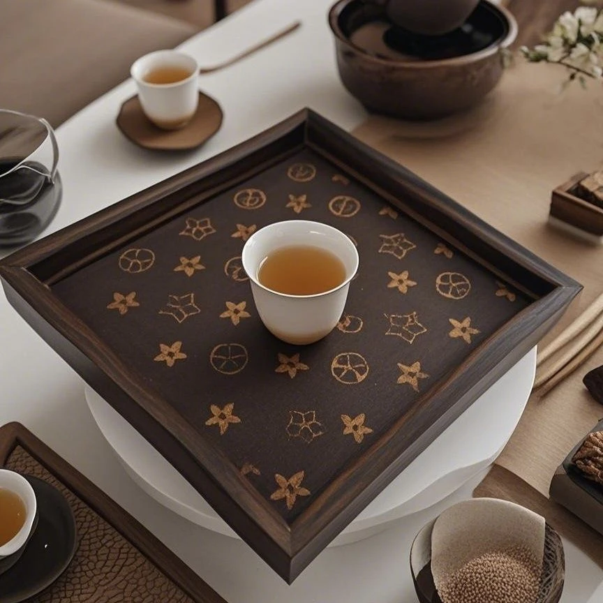 高档胡桃木色正方形轻奢首饰收纳酒杯茶水文玩茶托盘整套两个装