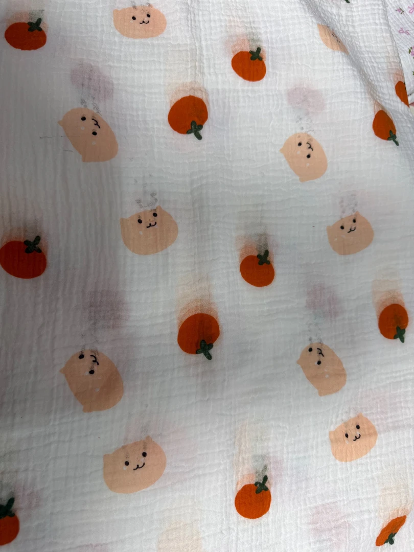 柿子猫头【印染微瑕 】 【特价花型布头】双层皱皱纱  no退no换