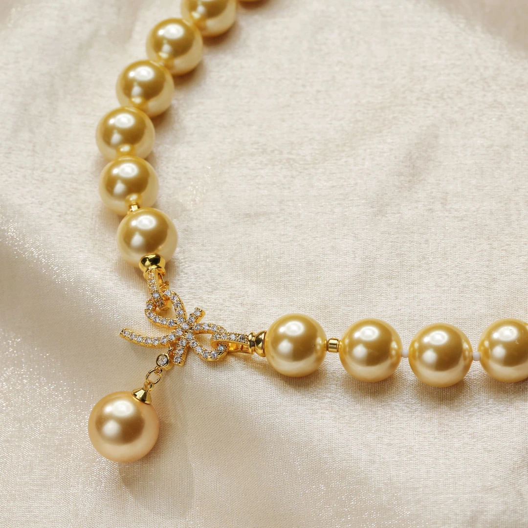 铜合金仿珍珠项链 14-16mm高定设计款满串蝴蝶项链 约47cm E2-031