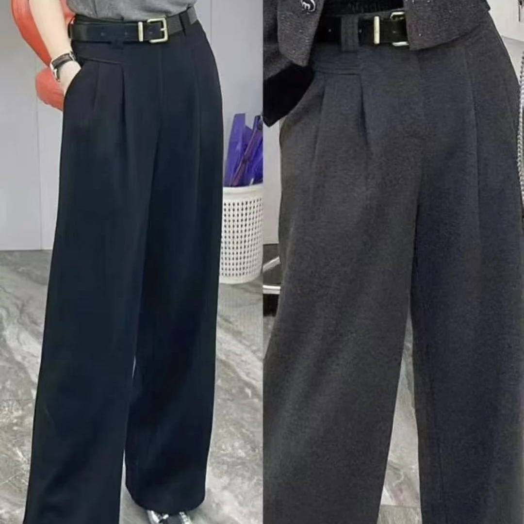 休闲百搭时尚简约羊毛直筒裤