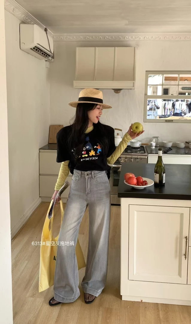6313＃2025夏季新款星空灰高品质弹力直筒裤
