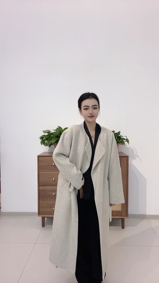 （9807）鄂市产地  无领无扣长款 羊毛外套