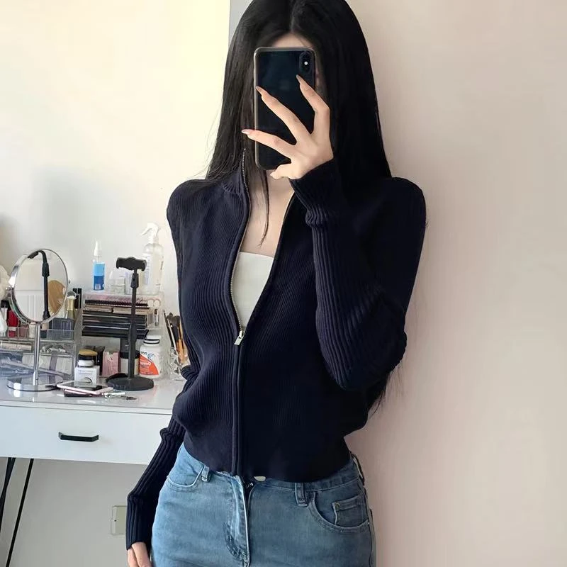 XZ274~秋冬爆款针织立领开衫时尚百搭显瘦针织长袖