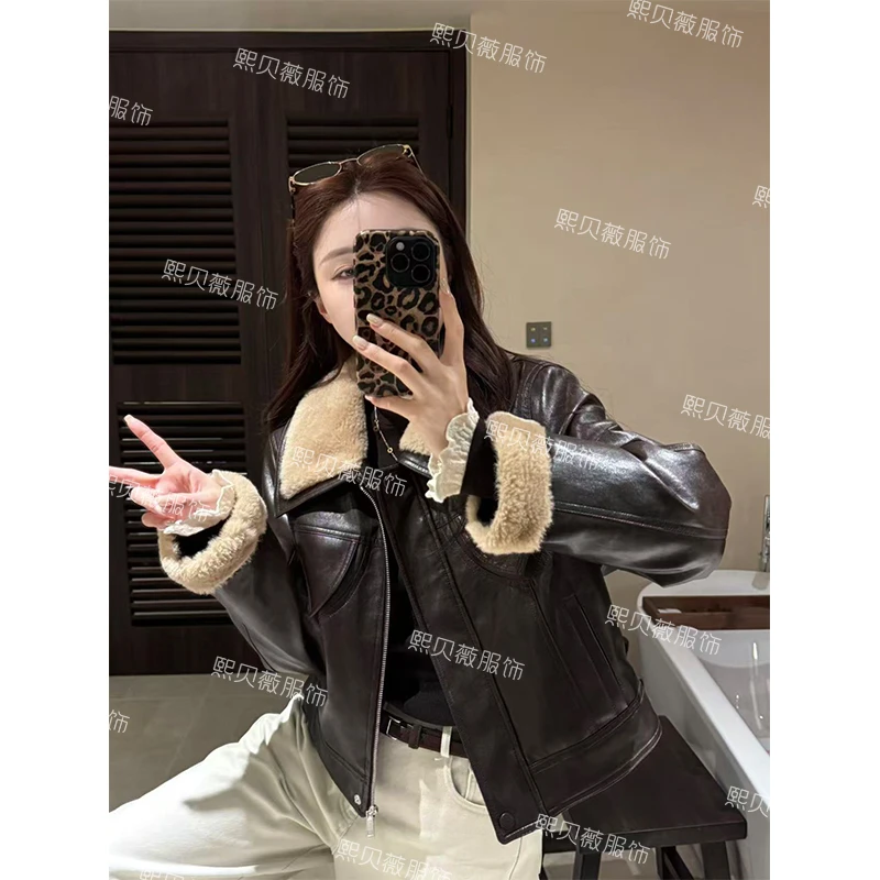 熙贝薇3 新国标90白鹅绒加厚毛毛翻领机车皮衣羽绒服 G5827