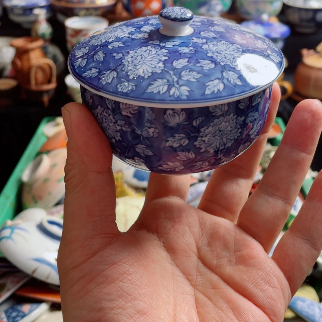瓷片橘吉内汇青花盖杯哈哈哈