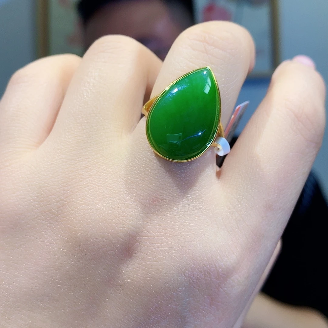 和田玉（碧玉）戒指银S925镀金镶嵌