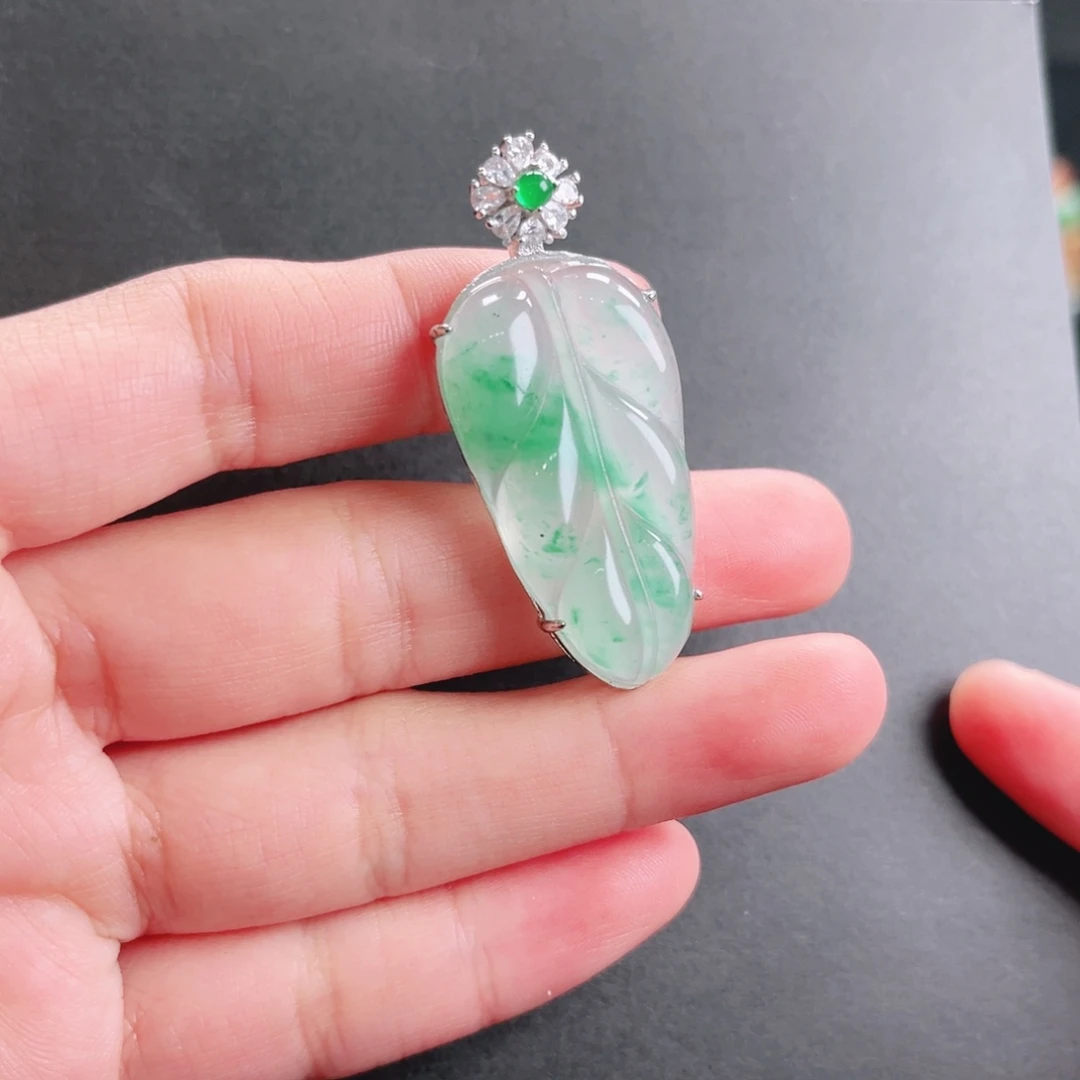 石英质玉银S925镶嵌吊坠(不含链)叶子