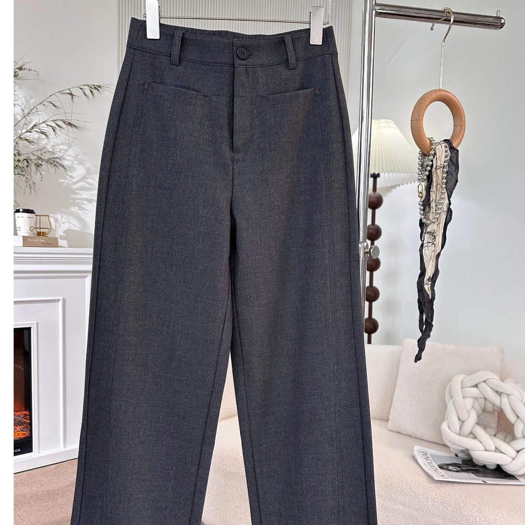 早春新款天丝绵羊毛阔腿裤显瘦舒适窄版阔腿裤女9132