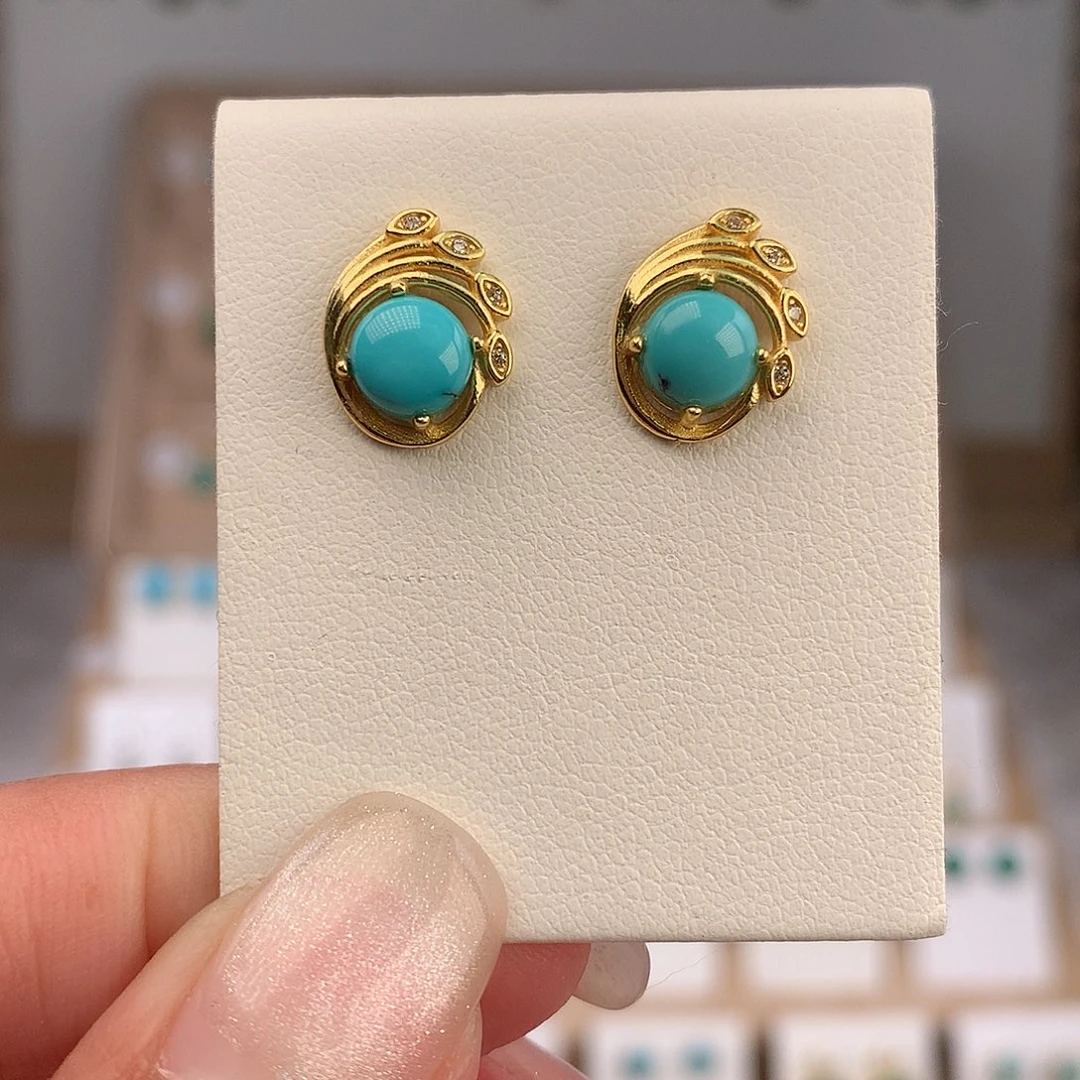 绿松石银S925镶嵌耳饰