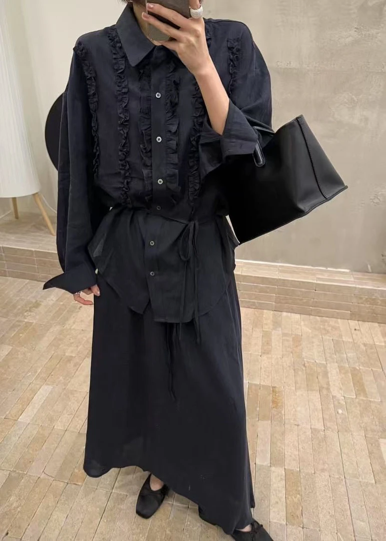 恩熙·新款韩系天丝苎麻花边衬衫7561