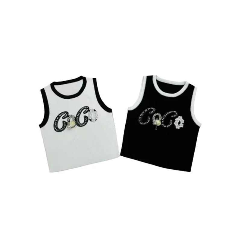 法式针织外穿上衣圆领坎肩港风 611白+黑