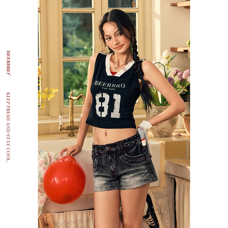 现货『玩乐夏日』日常好搭v领印花无袖运动背心BZ25XYD445-1DD