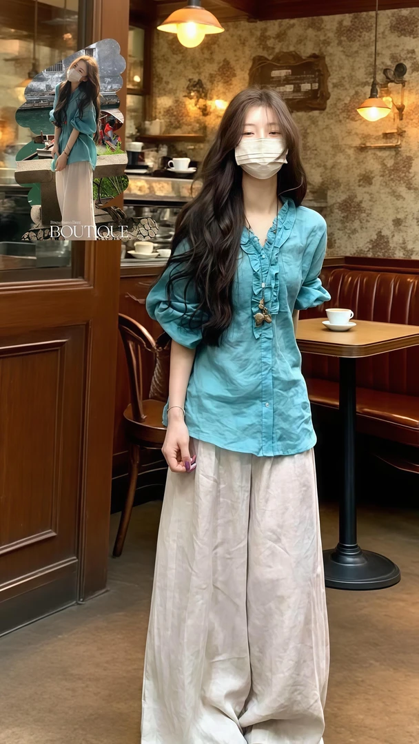 夏季穿搭一整套慵懒风时尚套装宽松上衣搭白色休闲裤新款套装女