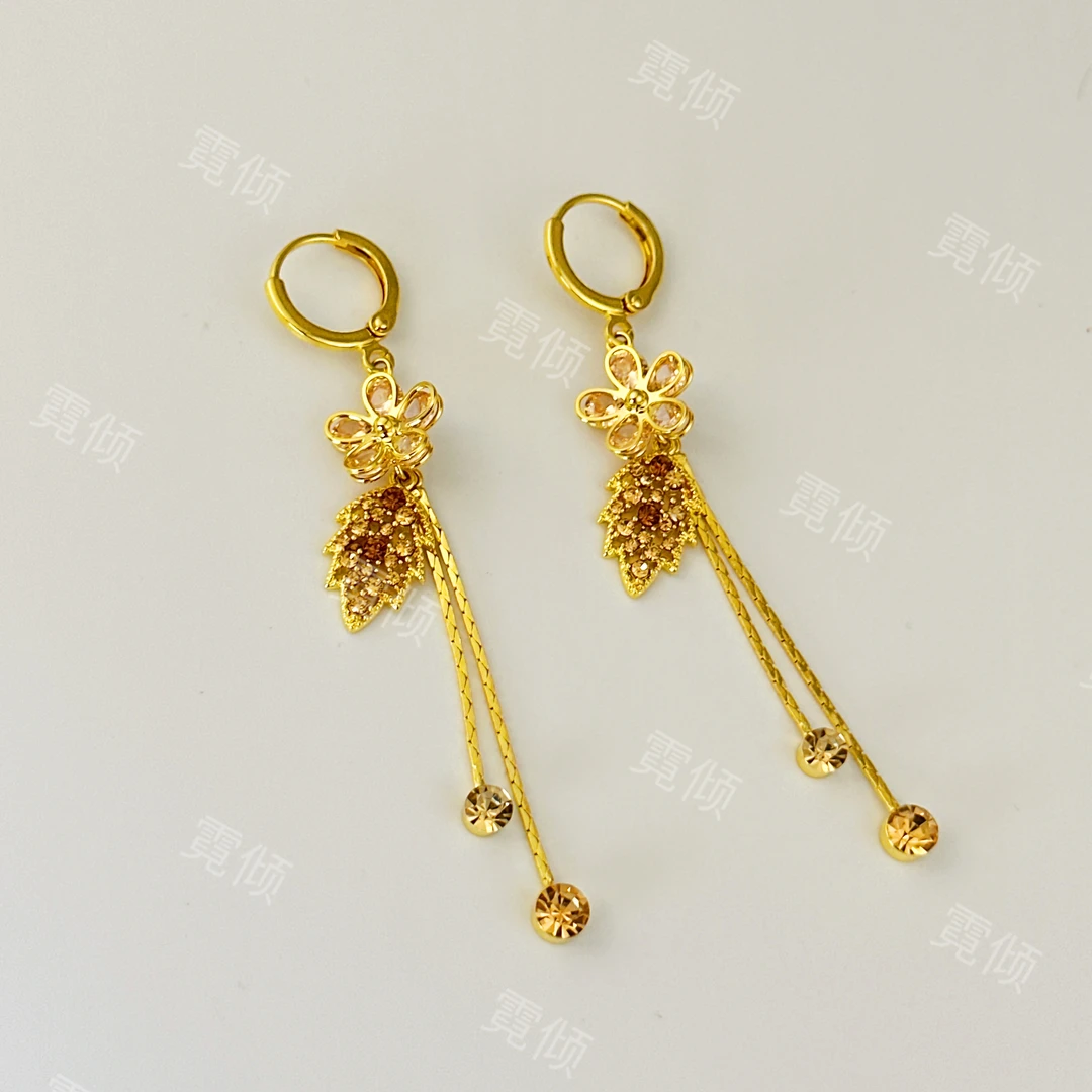 霓倾 铜合金耳饰 [金枝玉叶]高级感气质咖色叶子时尚百搭耳环