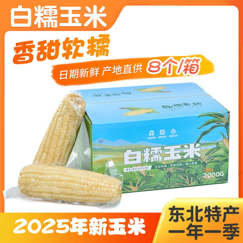 煮饭君东北铁路白糯玉米甜玉米甜糯正宗8棒/箱软糯香甜真空锁鲜