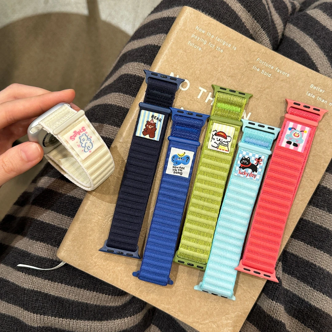 适用苹果iWatchS11魔术贴尼龙回环表带Applewatchs1098765女se321