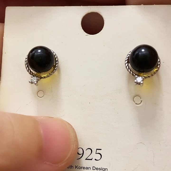 蓝珀银S925镶嵌耳饰琥珀7-8