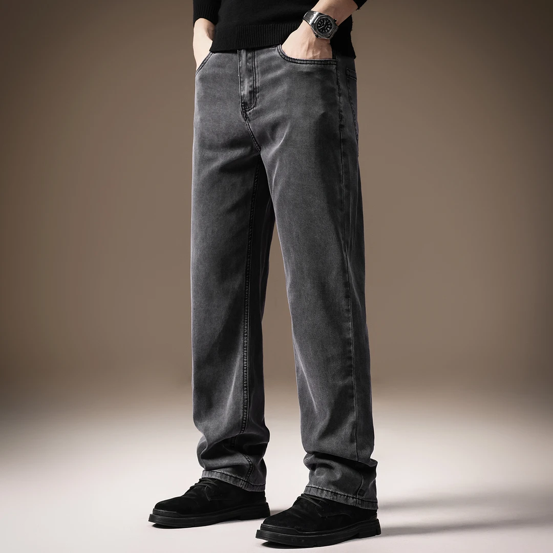 高端莱赛尔冰丝透气牛仔裤子男2025夏季薄款宽松阔腿直筒休闲长裤