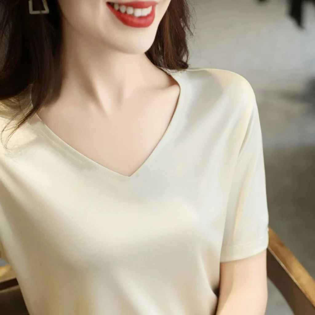 V领短袖上衣宽松休闲时尚女
