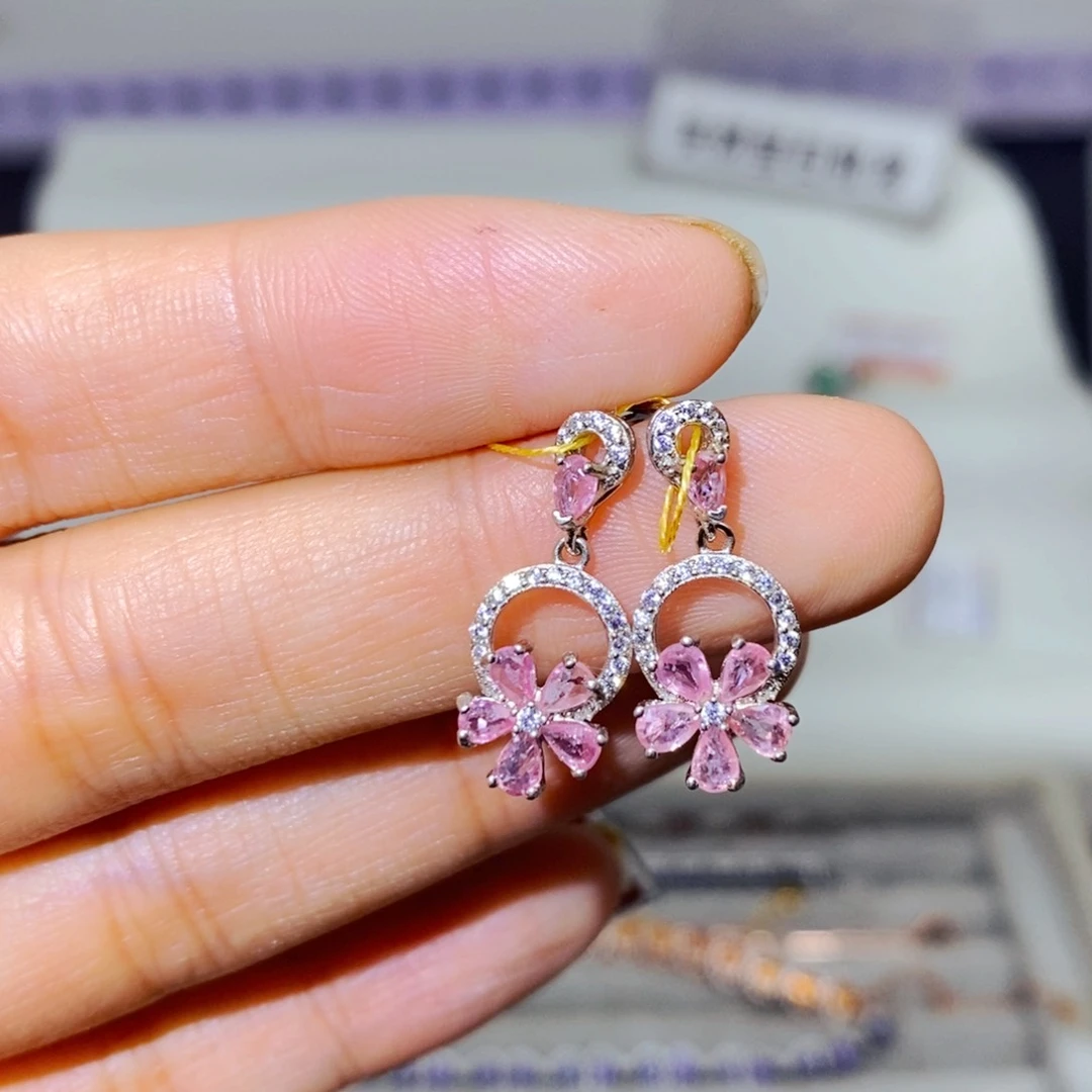 耳饰彩色蓝宝石银S925镶嵌