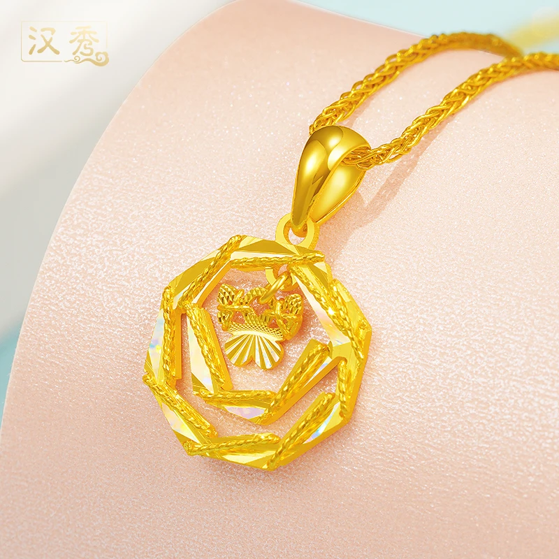 汉秀足金流光蝶舞吊坠女款炫彩玫瑰蝴蝶精美项坠生日礼物送女友