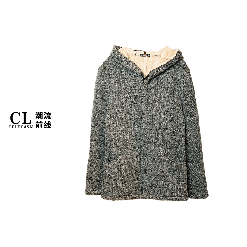 F5TOZ281#秋冬中长款毛呢外套男宽松拉链厚针织外套