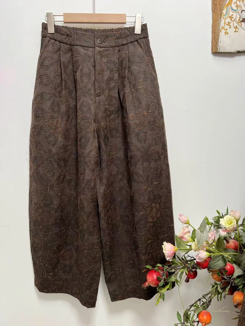 『嘉辰』女款秋冬时尚百搭宽松显瘦复古中式松紧腰奶奶裤（24143-3）