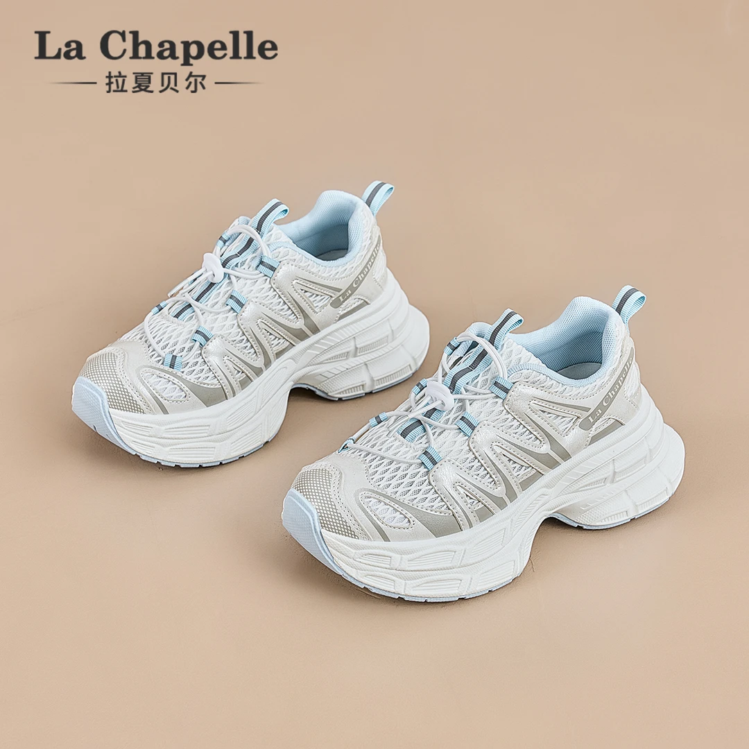 拉夏贝尔网面透气老爹鞋2025夏款明星同款小众百搭厚底增高运动鞋
