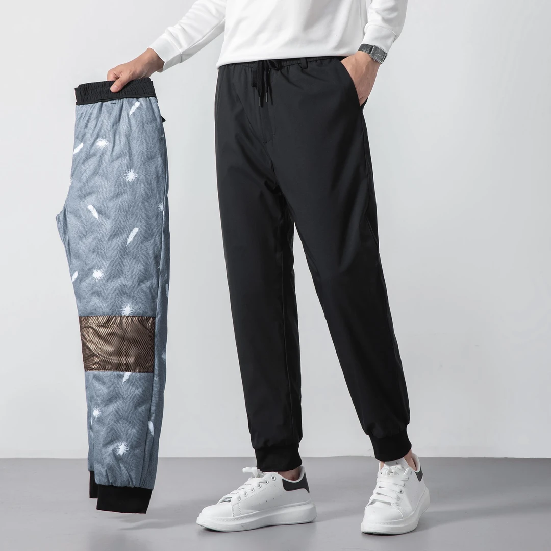 收脚8910-男士冬季保暖黑色鸭绒内胆 百搭松紧腰休闲羽绒服裤