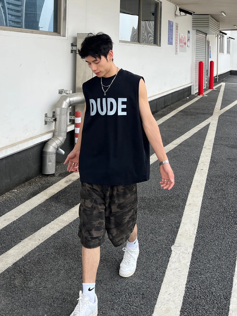 字母夏季印花无袖青年T恤宽松潮流休闲个性背心百搭3923