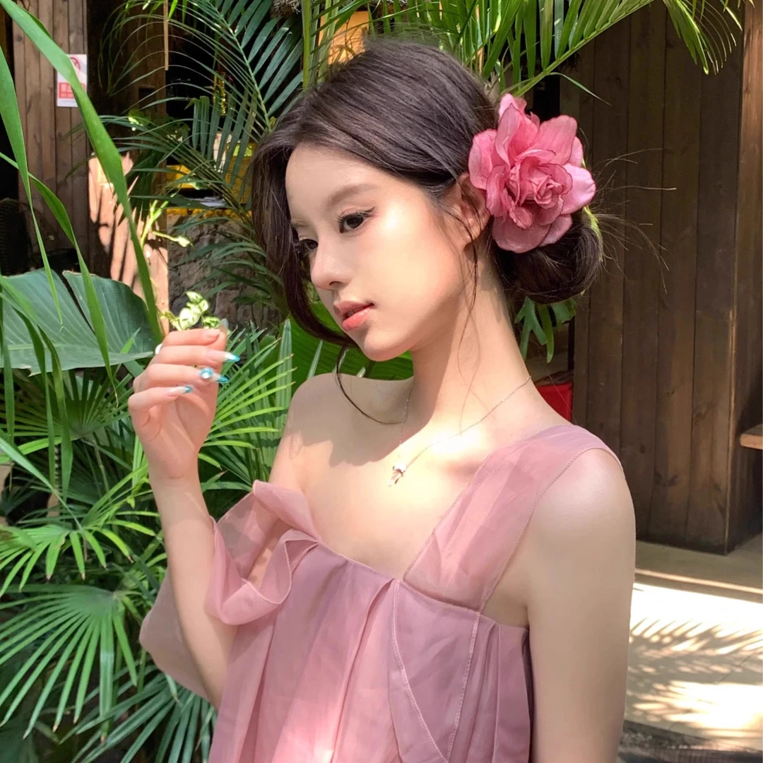 玫瑰日记 森系花朵一字夹发夹超仙氛围感度假风拍照头花发饰女