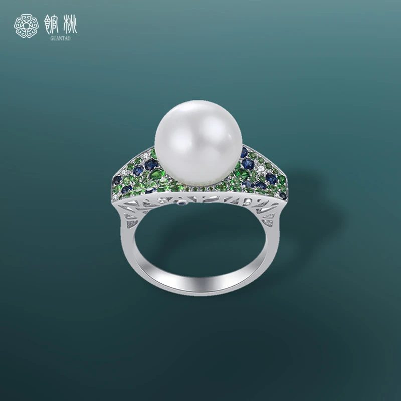 馆桃【皎】18K金澳白珍珠戒指