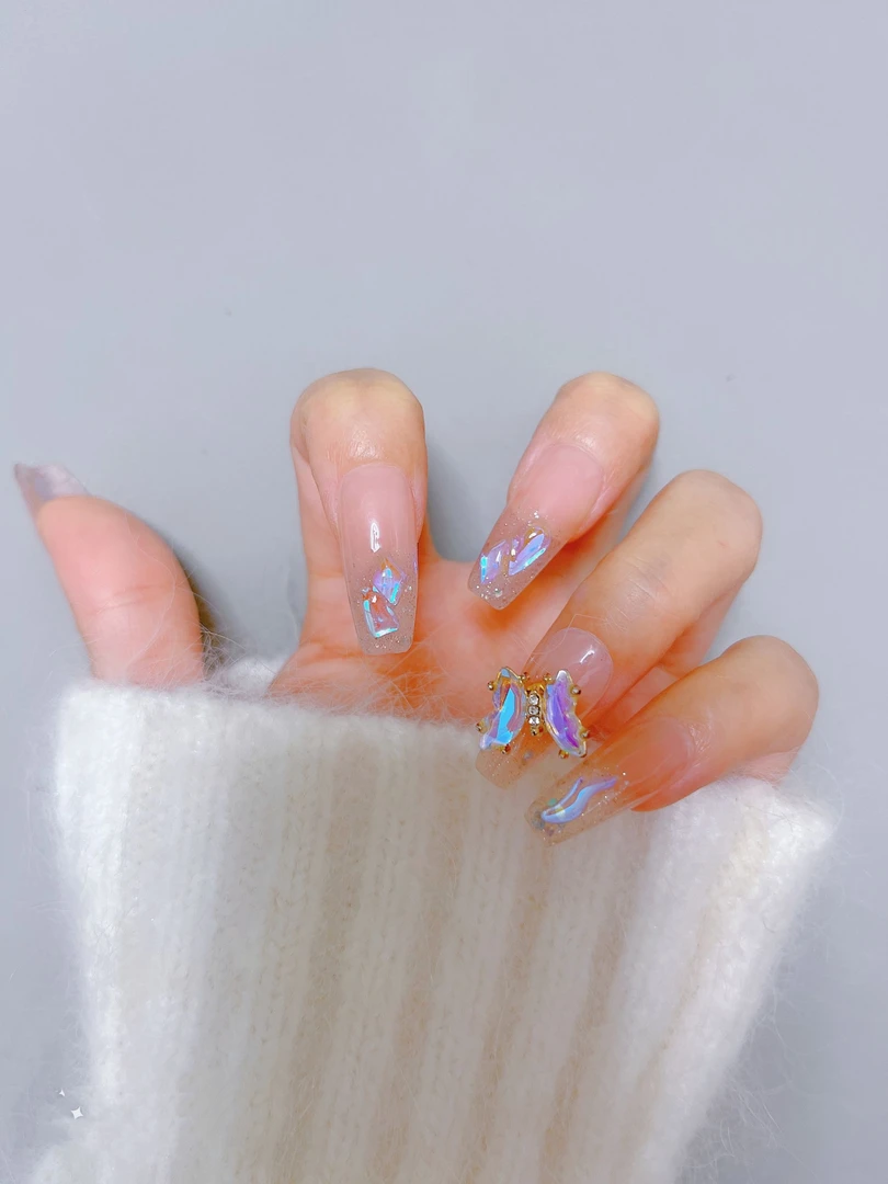 精选穿戴甲极光蝴蝶送工具5件套手工贴片旋转