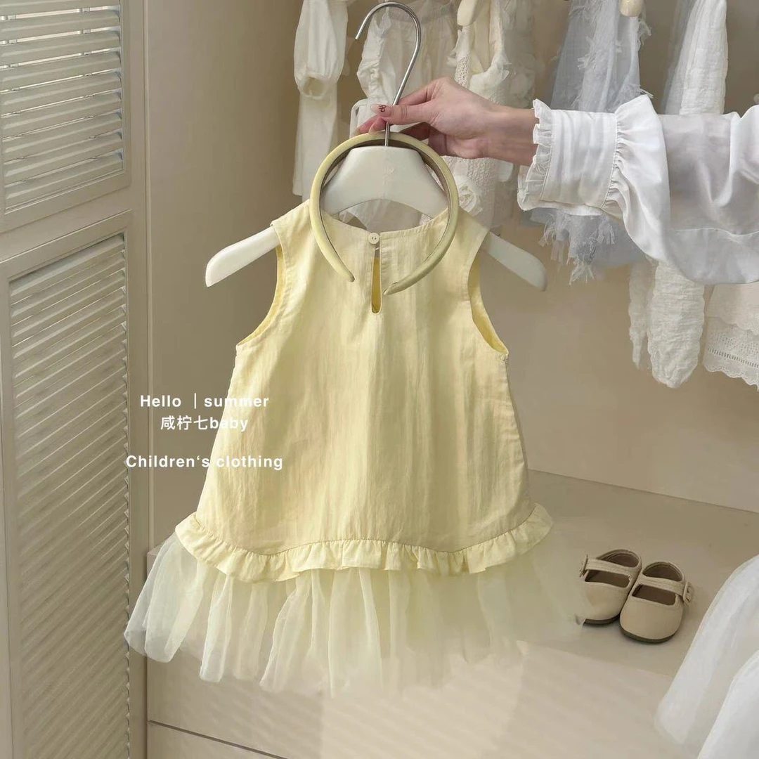 女童洋装夏季新款甜美儿童网纱公主裙拼接背心裙子薄款棉布连衣裙