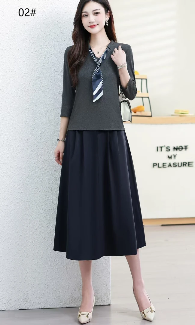 【F5217】2025时尚休闲简约大气百搭上衣+半身裙两件套套裙极简风