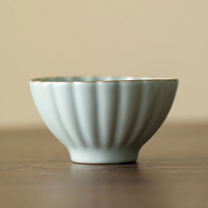 吾游茶器天青汝窑花瓣杯可开片高档茶杯主人杯茶盏