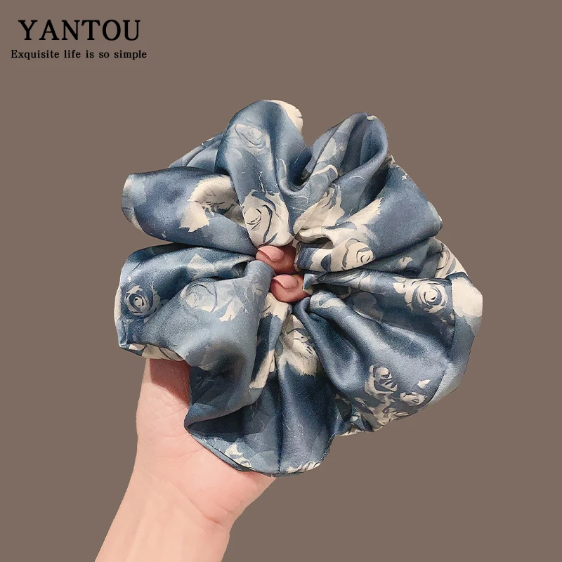 艺术感~蓝色玫瑰扎染气质大肠发圈女蓬松感后脑勺优雅扎头绳发饰