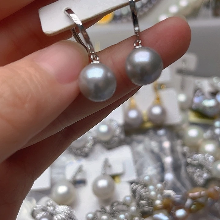 银S925镶嵌耳钉淡水珍珠
