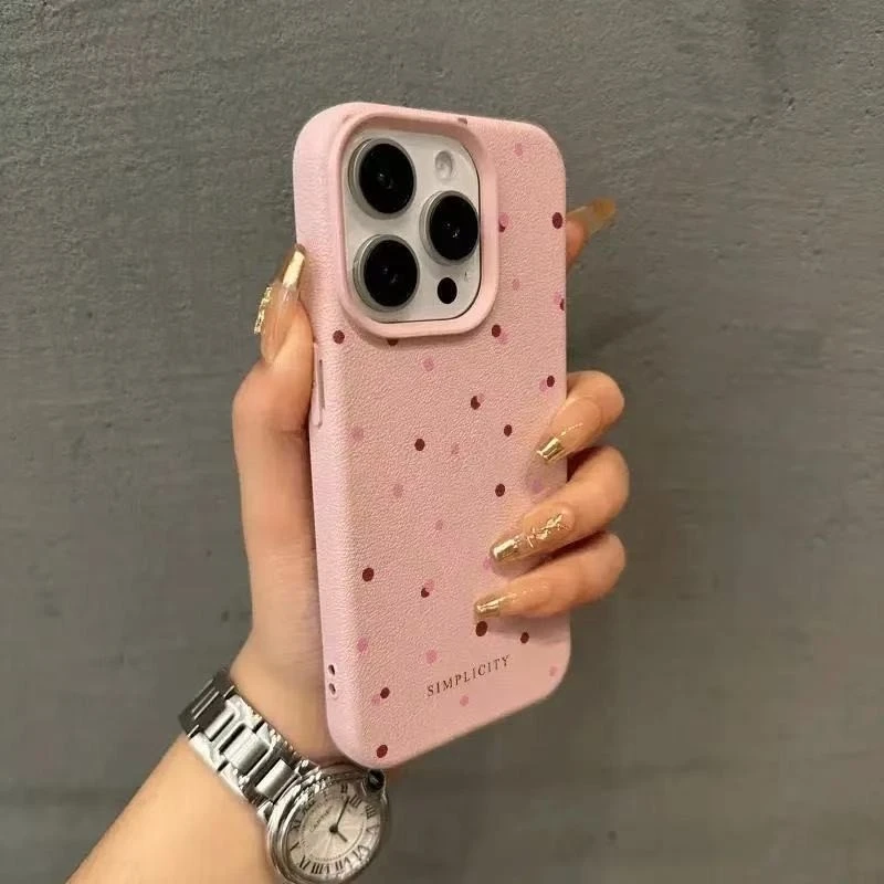 适用春日满屏波点苹果16pro皮纹手机壳华为oppovivo小米15小众