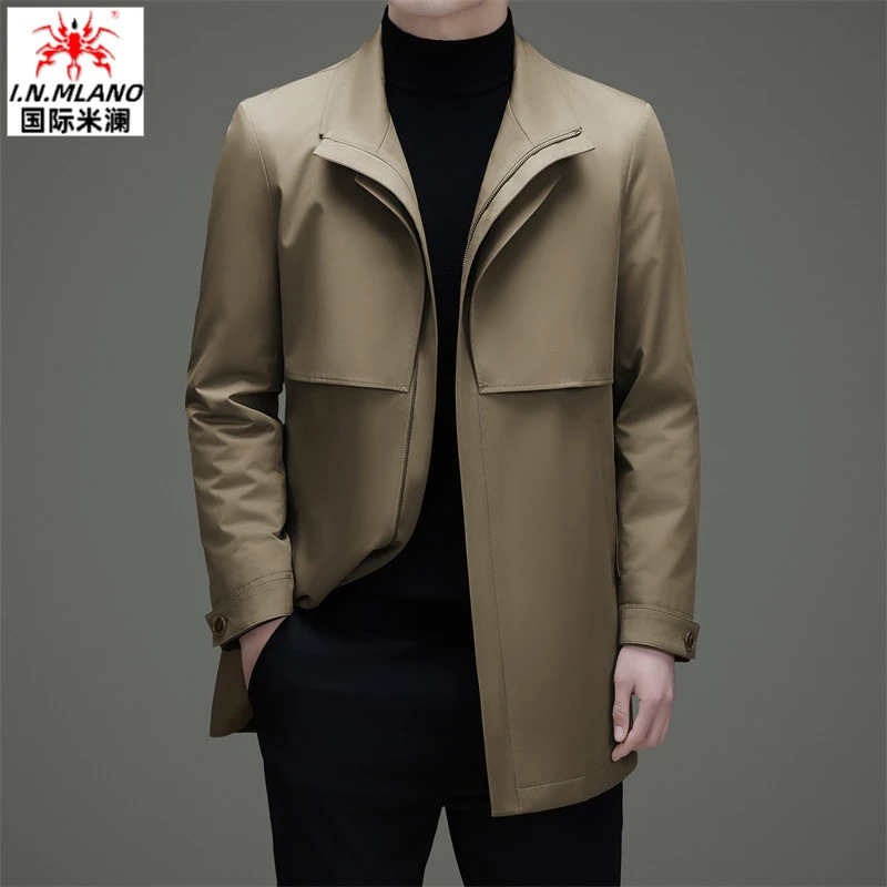 中长款冬季高端保暖立领户外风衣商务休闲修身时尚男士新款外套男