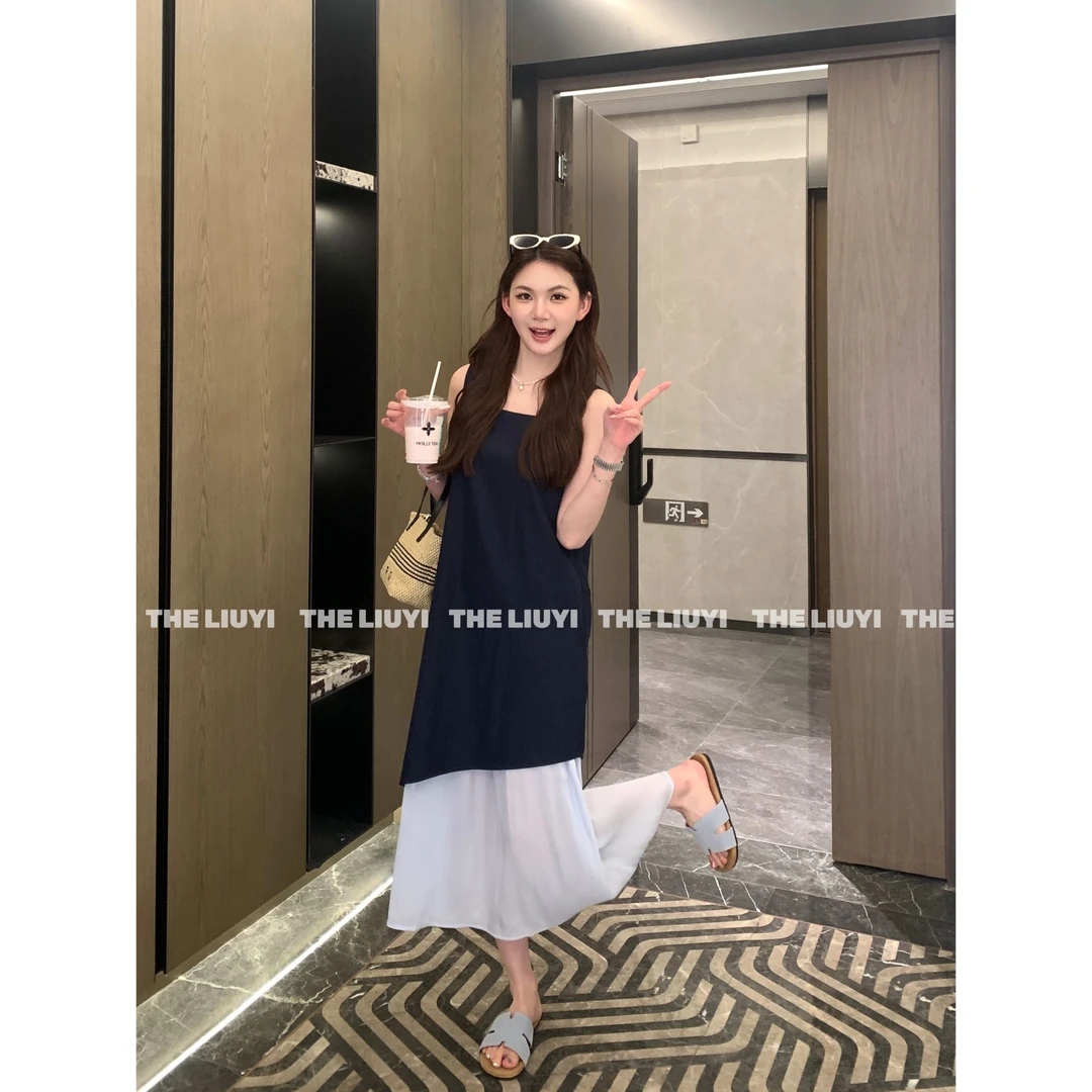 【LIUYI】你的名字~夏季不规则拼接假两件连衣裙54237