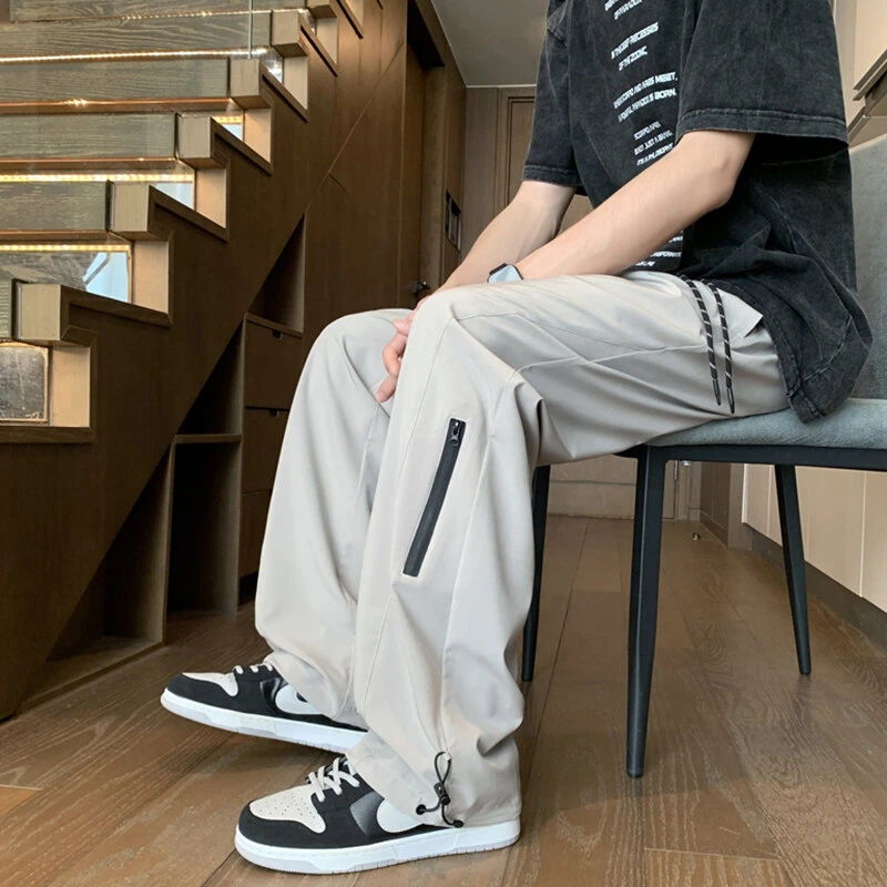 2025年夏季青少年薄款冰丝裤子宽松直筒百搭潮流时尚垂感休闲裤