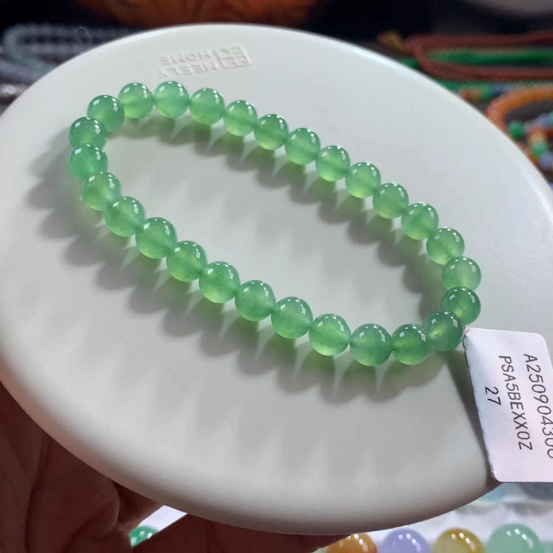 翡翠未镶嵌手链高冰起胶冰绿手串 卡6.5
