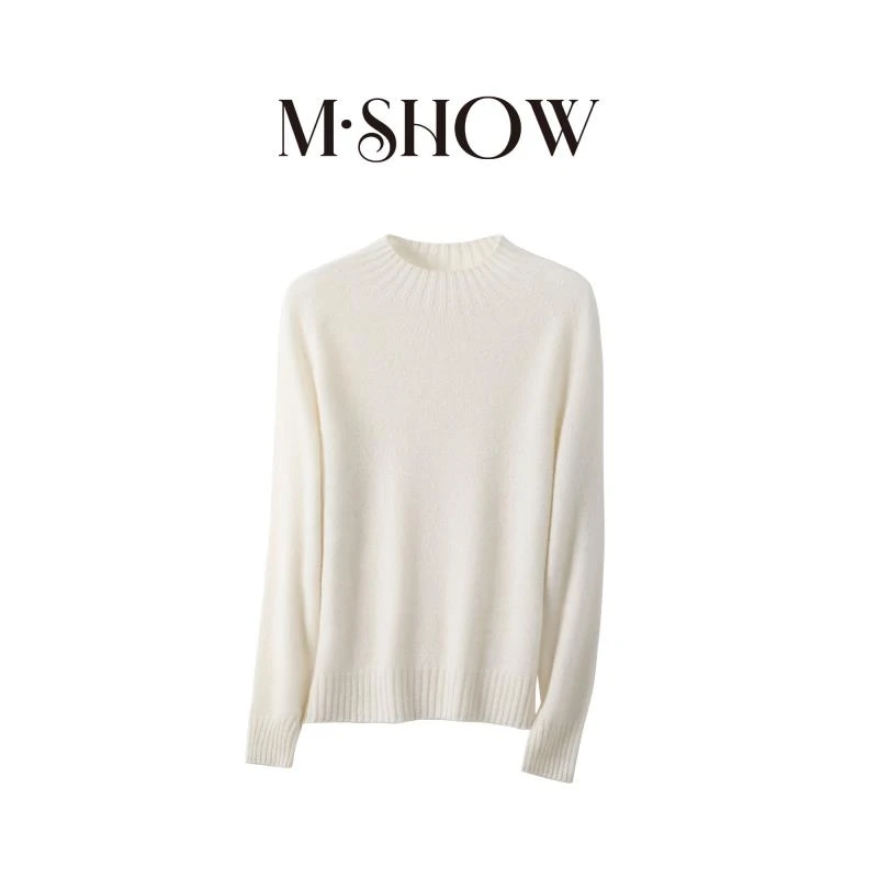 【墨秀羊绒】百分百山羊绒半高领女士长袖纯色超细毛衫1067M