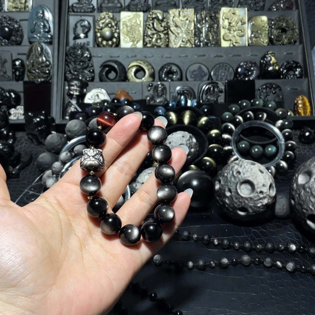 田***财未镶嵌黑曜岩珠宝奇石