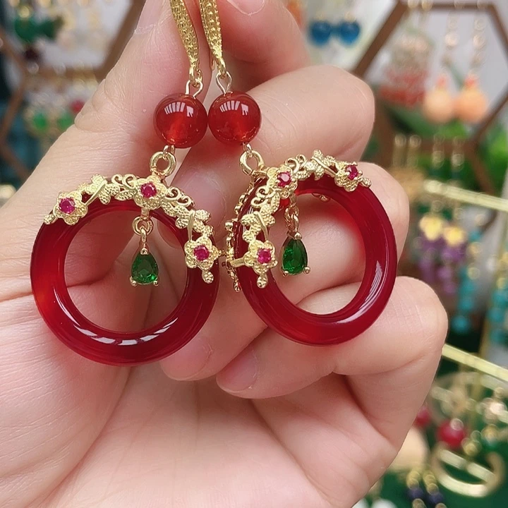 合金耳饰玛瑙/玉髓